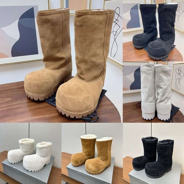 Top quality Alaska Fur High Snow Boots women lamb Slip On Half Booties pumps heels Round toe designer Plaque Ski comfor shoes size 35-42 top asd L251117DPRB
