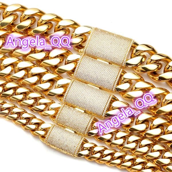 BES 12mm-22mm 18k PVC Gold Plated Bracelet Stainless Steel Cuban Miami Cuban Link Chain Necklace Hip Hop Jewelry