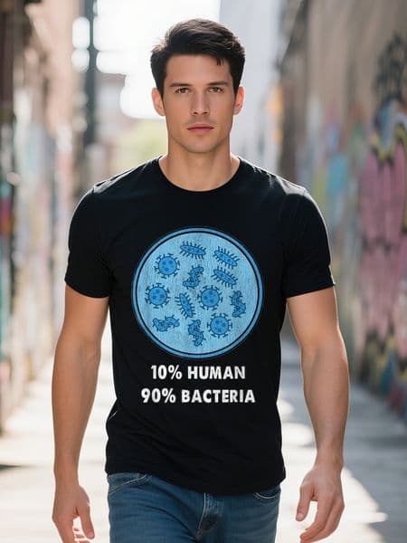Men s Funny Bacteria Graphic T Shirt Cotton Short Sleeve Fit Black with Blue White Microbiome Design