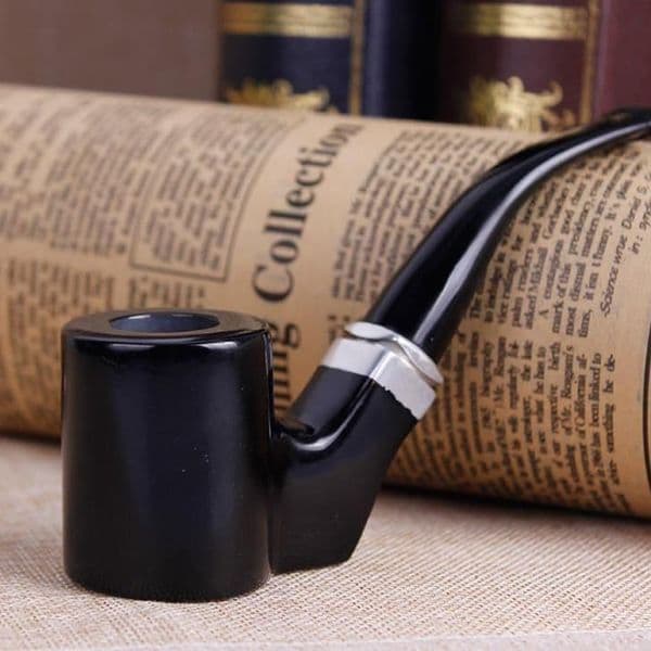 New models Smoking Pipes Black ebony flat bottom big pipe, creative black ebony hammer, man bent wire bucket.