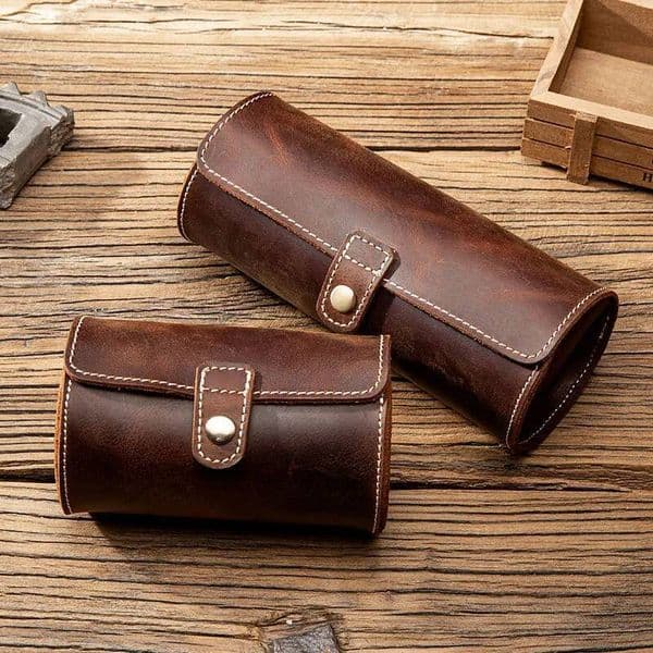New Arrivals Leather Case Three Round Buckle Bag Outdoor Convenient Type Couple Watch Storage Box For Watches