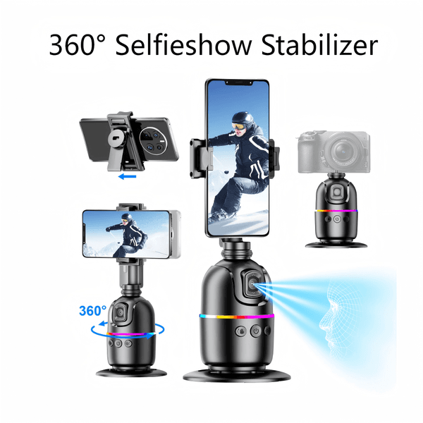 AI Gimbal Stabilizer 360 Auto Face Tracking All-in-one Desktop Stands Holder Tripod For Smartphone Video Vlog Live Selfieshow Cell Phone Youtube Photo Travel Tripod