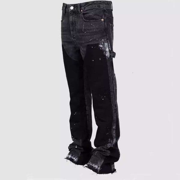 Hoodie Men's Distressed Overalls - Elastic Waist Denim Jumpsuit | Vintage Layered Design Jacket