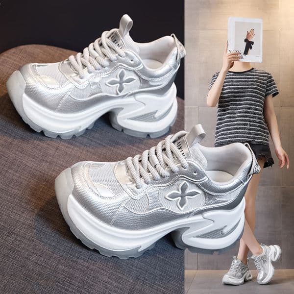 Platform Height-Increasing Dad Shoes for Short Women 2025 Spring Summer New Cross Flower Mesh Breathable Sneakers ddmythur