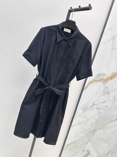 Vintage designer dress Button Lapel Embroidery Brand Logo Dress Sexy Streetwear Fashion Party Club Elegant Dresses