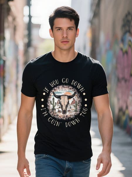 If You I Will Leave Country Music Bull Skull T-Shirt Men Women Funny Graphic Tee 100% Cotton Breathable Fabric Short Sleeve Shirt