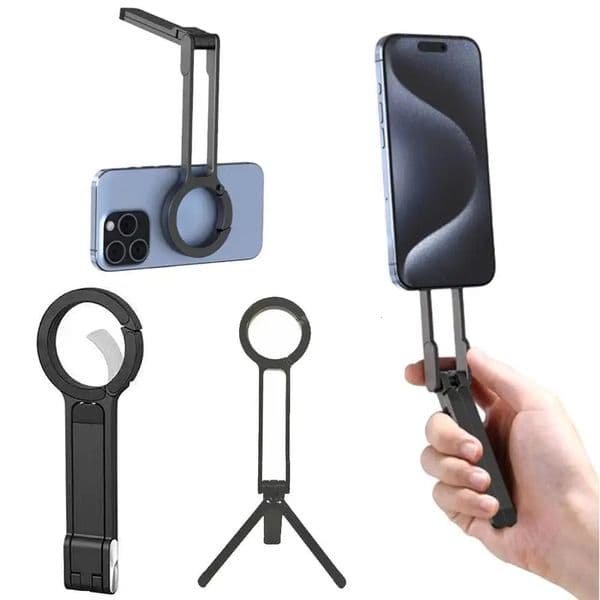Alloy Phone Tripod Carabiner-Mounted For iPhone Portable Dual-sided Magnetic Tripod Desk Mount Phone Handle Holder 250801