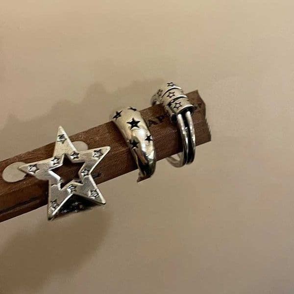 New Shiny Pentagram Star Couple Ring For Men Women Adjustable Finger Ring Jewelry For Girls Irregular Vintage Y2k Accessories XJ250802