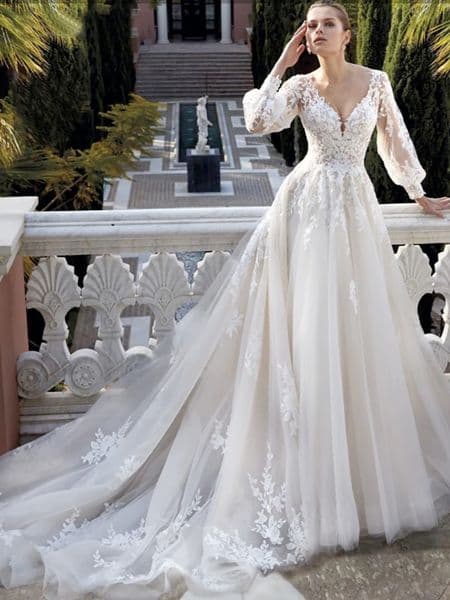 Modest Long Sleeve Wedding Dress Classic Lace Appliques Bride Robe Elegant A-line Long Bridal Gown Customized Robe De Mariee