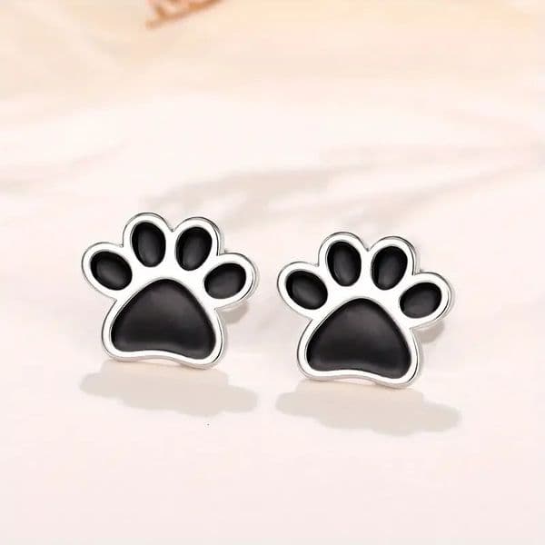 Enamel Black Puppy Dog Paw Earrings Stainless Steel Bear Footprint Stud Earrings For Women 250729