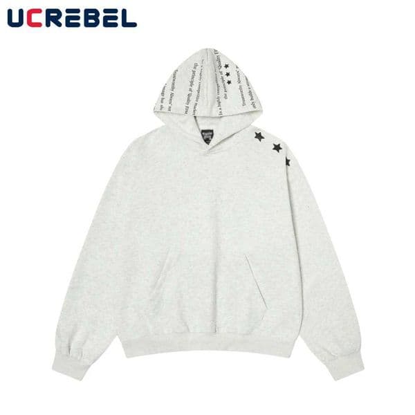 Letter Star Print Hoodies Mens Autumn High Street Pocket Long Sleeve Loose Hooded Sweatshirts X250802