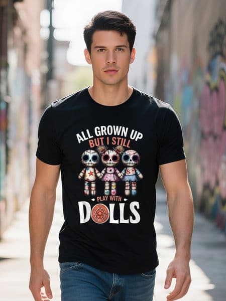 Men s Halloween Voodoo Doll Graphic T Shirt Cotton Short Sleeve Casual Fit All Grown Up But I Still Play with 4cc6a