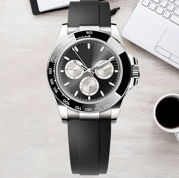 Automatic Watch Chronograph Men's Designer Watch 40MM 7750 Movement Black Dial Mechanical Fashion Rubber Classic Style Color Luminous Sapphire Watches