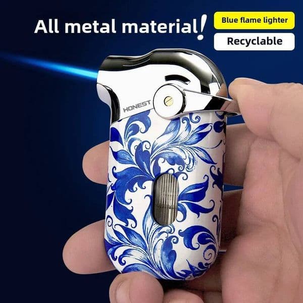 HONEST Premium Windproof Butane Torch Lighter, Refillable Blue Flame For Cigar & BBQ - Metal Men's Gift
