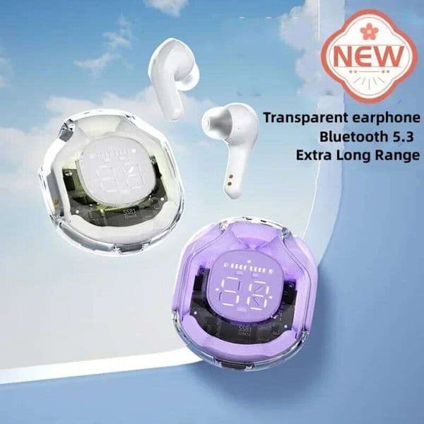 Over The Ear Headphones T8 TWS Wireless Bluetooth Headset Transparent ENC Headphones LED Power Digital Display Stereo Sound Earphones For Sports Working