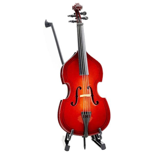 Handmade Miniature Double Bass Model Bow and Case Mini Musical Instrument Collectible Miniature Dollhouse Model Home Decoration