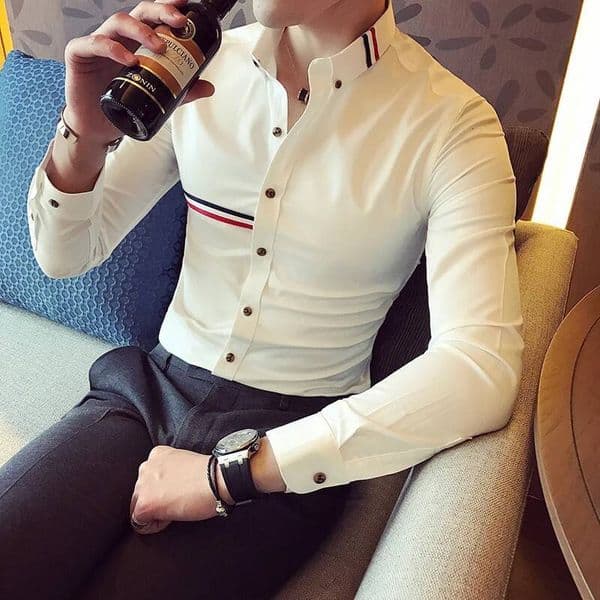 Brand Clothing Male Spring High Quality Long Sleeve Mens Slim Fit lapel Leisure Shirts Fashion Tops Plus Size S-3XL