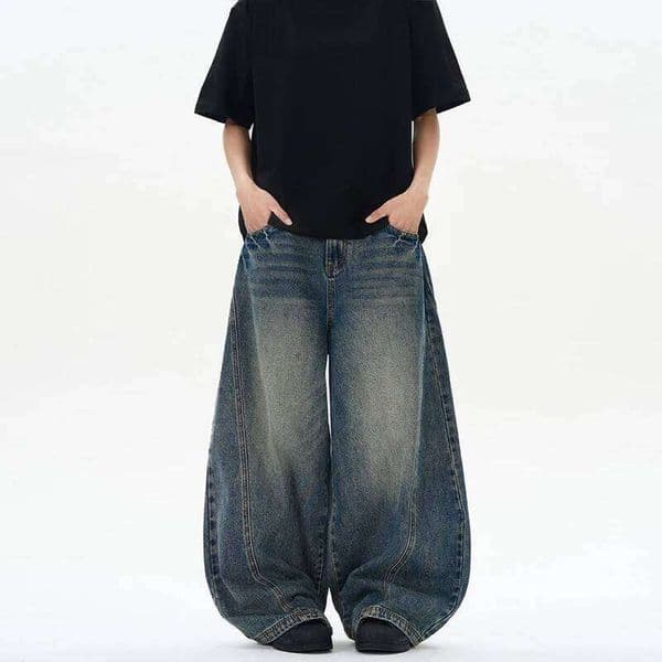 Spring New Men's Jeans Oversized Wide Leg Pants Loose Vintage Patchwork Lighing Cracked Denim Trousers Streetwear Male