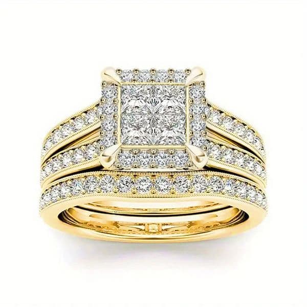 2025 Choucong Ins Top Sell Wedding Rings Luxury Jewelry 18K Gold Fill Princess Cut White 5A Cubic Zircon CZ Diamond Gemstones Party Women Bridal Ring Set Gift