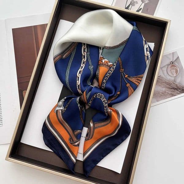 Luxury Botanical Printed Square Scarf Elegant Thin Smooth Neck Scarf Literary Decorative Silky Band For Women X250804