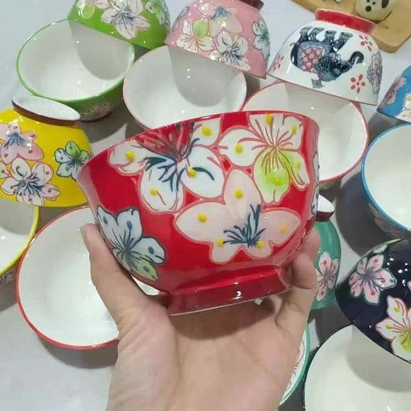 Artisanal Five Inch Hand Painted Dishware Set: Elegant Relief Design