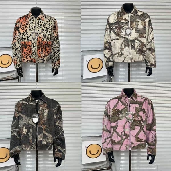 Mens Designer Brand Holiday Series Leaf and Wood Full Print Zipper workwear Short Jacket Jacket for Men and Women
