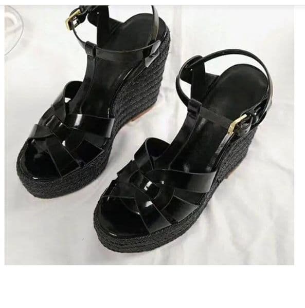 COOLSSS25 Women wedge sandal high heels shoes Tribute leather wedge espadrille sandals brand platform ankle strap flat luxury design with box