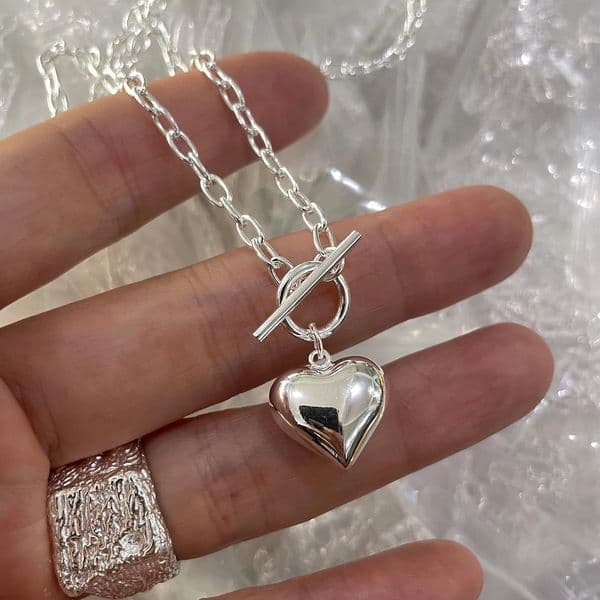 925 Sterling Silver Necklace Heart Pendant OT Clasp Chain Geometric Punk for Women Girl Jewelry Gift Drop Wholesale 250730
