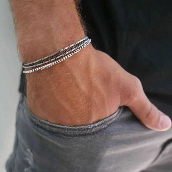 4Pcs/Set Stainless Steel Adjustable Box Chain Bracelets for Men Simple Vintage Silver Color Cuban Bangle Sets Party Jewelry Gift XJ250804