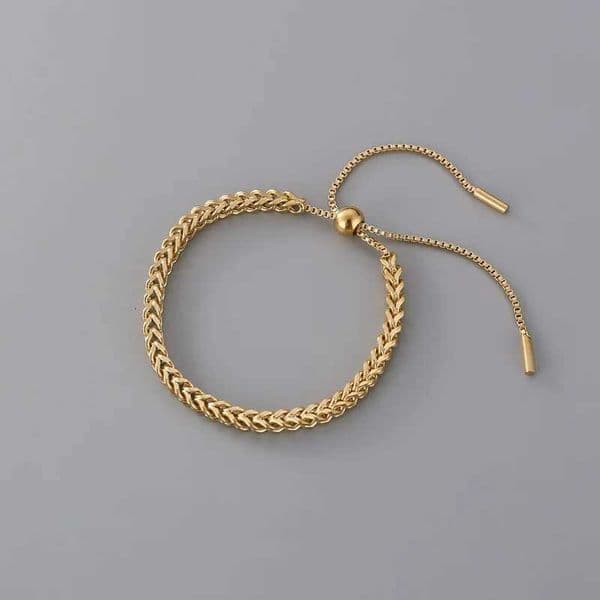 Exquisite Gold Color Stainless Steel Weaving Wheat Ears Pull Adjustable Bracelet for Women Classic Trend Bangle Jewelry Gift XJ250804