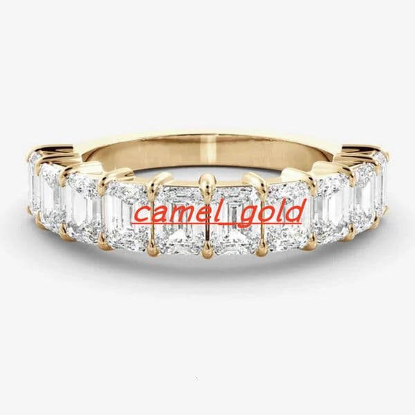 4*6mm Emerald Gold Moissanite Rings Half Bezel Set Wedding Band 14K VVS Diamond Half Eternity Moissanite Ring