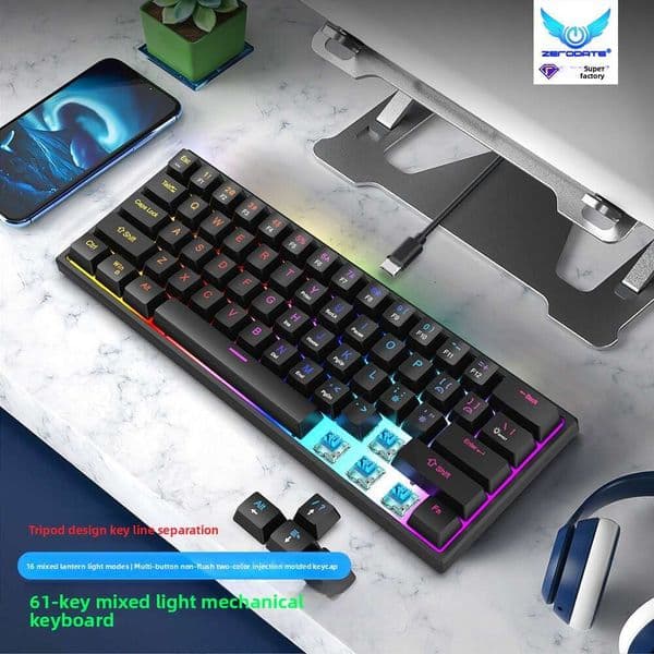 K61 Key Wired Mechanical Keyboard Green Axis RGB E-Sports Game Luminous Laptop Type-C