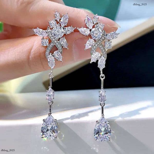 Choucong Ins Top Sell Dangle Earrings Stunning Jewelry Sterling Sier Water Drop 5A Cubic Zircon CZ Dia Long Tassels Party Women Flower Earring Gift