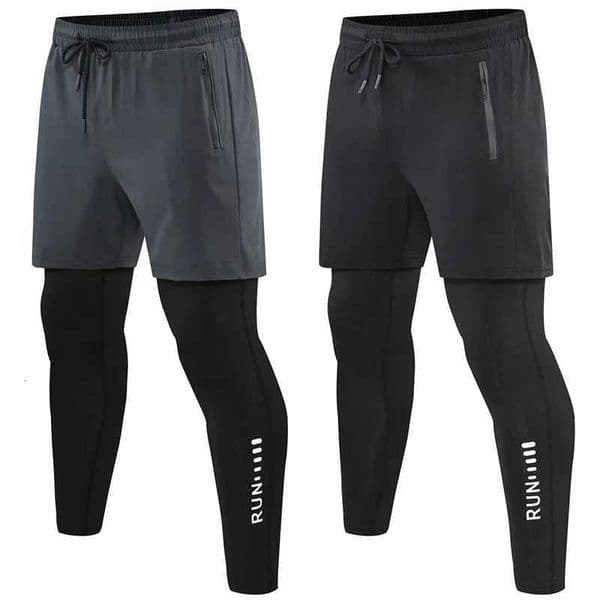 2-in-1 Men Running Pants Double Layer Tight Training Basketball Leggings Fitness Sweatpants with Pockets Running Trousers X250804