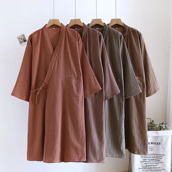 Cotton Kimono Robes with Pockets for Mens Spring and Summer Thin Sleepwear Clothes Oversized Yukata Sweatshirt Bathrobe 250801BJ