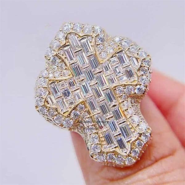 Pass Dia Tester Man Hip Hop Ice Cream Baguette cut Moissanite 10k gold ring pass 100% test