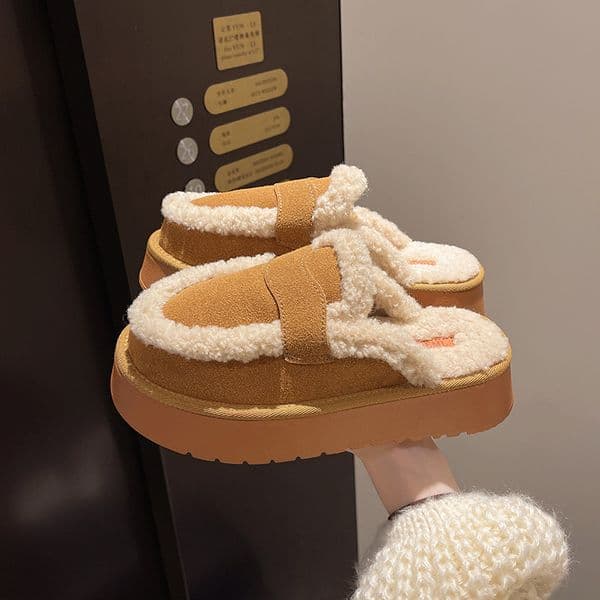 Plus-size Women's Half-Slip-on Enclosed-Toe Cotton Slippers with Thick Soles Lined Non-Slip Warm Cozy Home Use New Styles for Autumn and Winter 2025