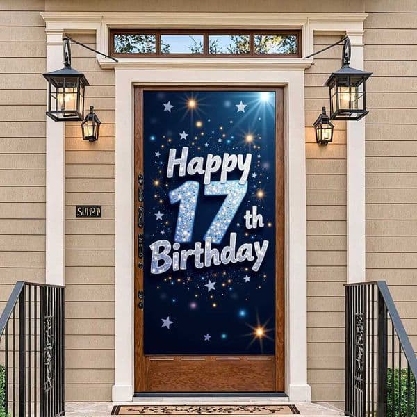 17th Birthday Backdrop Banner Starry Night Theme Happy Birthday Background Photography Props Party Decorations Supplies X250805