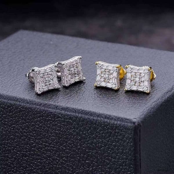 Hip Hop VVS Moissanite Iced Out Baguette Cut Cz Screw Stud Rapper Fashion Earrings