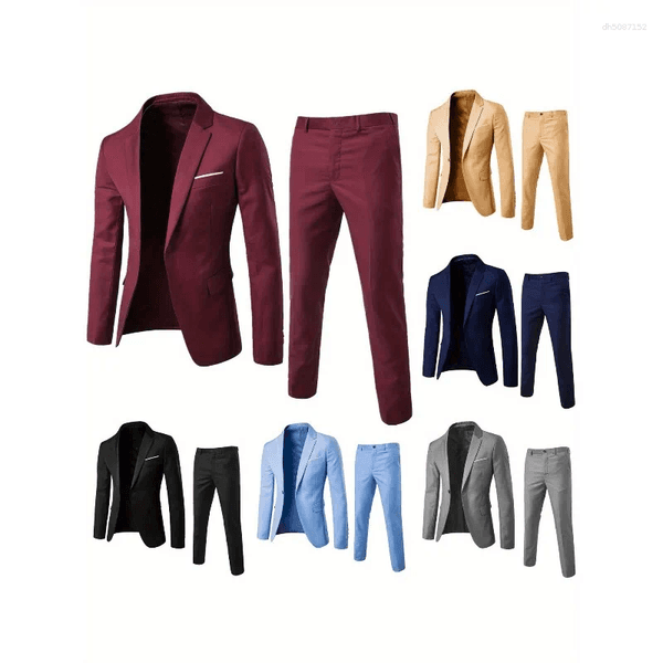 Men's Suits Sleek Business Suit Set: Slim-Fit Two-Piece For Grooms & Men A Must-Have Wedding Outfit Today's Stylish Man