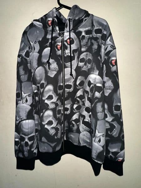 Women's Hoodies Fashion Retro Zip Hoodie Womens Clothing Gothic Skull Print Plush Sweatshirt Fashionable Warm Cotton Jacket With Closure
