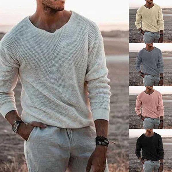European and American Fashion Mens Knitted Sweater Casual Loose Sweater V-neck Long Sleeved Pullover Sweater Plus Size Jacket XJ250805