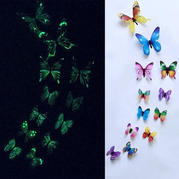 12PcsSet Luminous Butterfly Wall Stickers Living Room Butterflies For Wedding Party Decoration Home 3D Fridge Decals Wallpaper 250804
