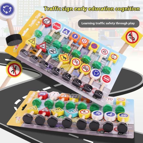 Children's wooden educational toys, traffic sign building blocks game, kindergarten safety awareness road signs, Montessori teaching aids MB-206