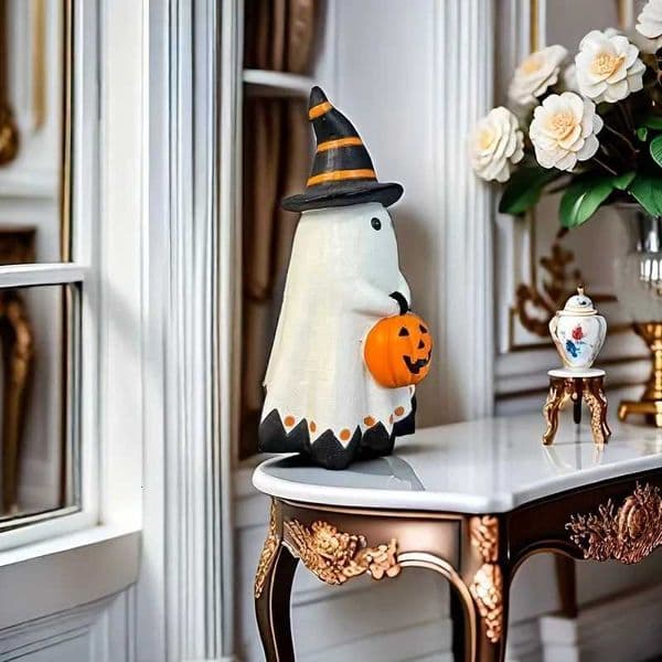 Ghost Hugging Pumpkin Statue Halloween Home Ornament Spooky Witch Hat Specter Desktop Sculpture Resin Figurine Halloween Gifts Z250805