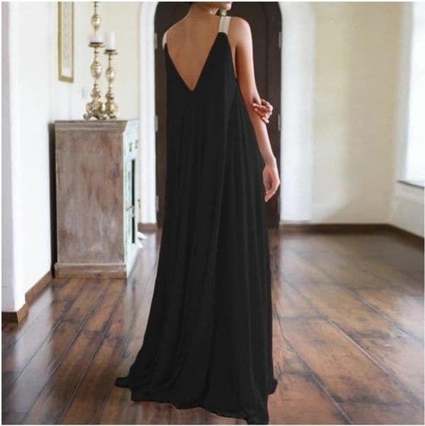 (522) New V-neck Dress Long Dress Bohemian Large Size Suspender Dress
