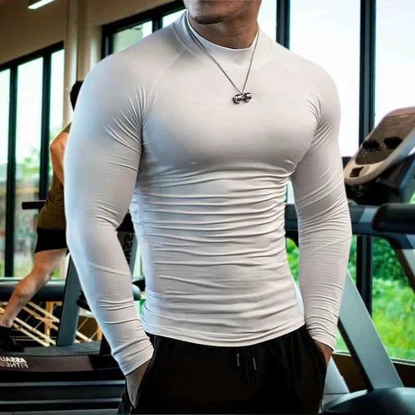 Mens High-Neck Long Sleeve Running T-Shirts Quick Dry Stretchy Breathable Muscle Training Tops Tees for Gym Fitness Athletic XJ250805