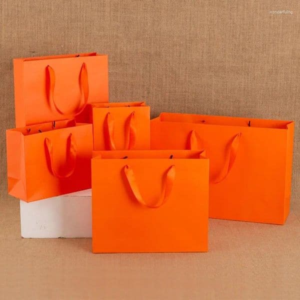 Gift Wrap 1pc Multi Size Orange Handbag Wedding Birthday Party Festival Bag Shopping Clothes Bags DIY Candy Paper Portable