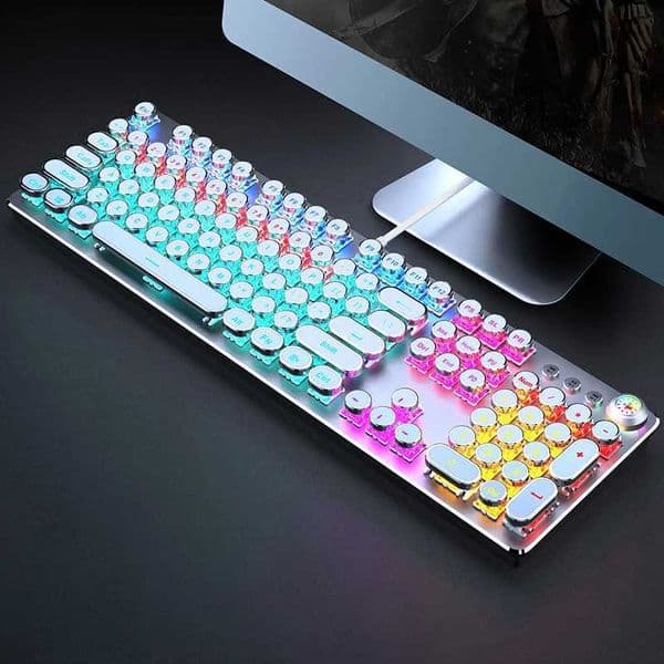 EWEADN Retro Punk Typewriter Mechanical Gaming Keyboard All-Metal Panel 104 Key USB Wired Gaming/Office Windows Laptop/PC Z250805