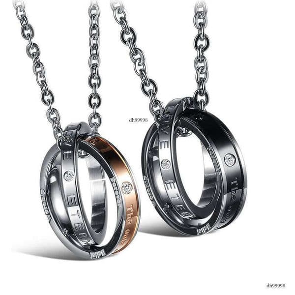 Classic Double Circles Couple Pendant Necklace Stainless No Fade Titanium Steel Lover Engagement Jewelry